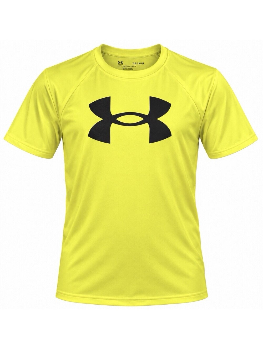 Under Armour Youth Large Neon Yellow Loose Fit Athletic Shirt Black Logo YLG